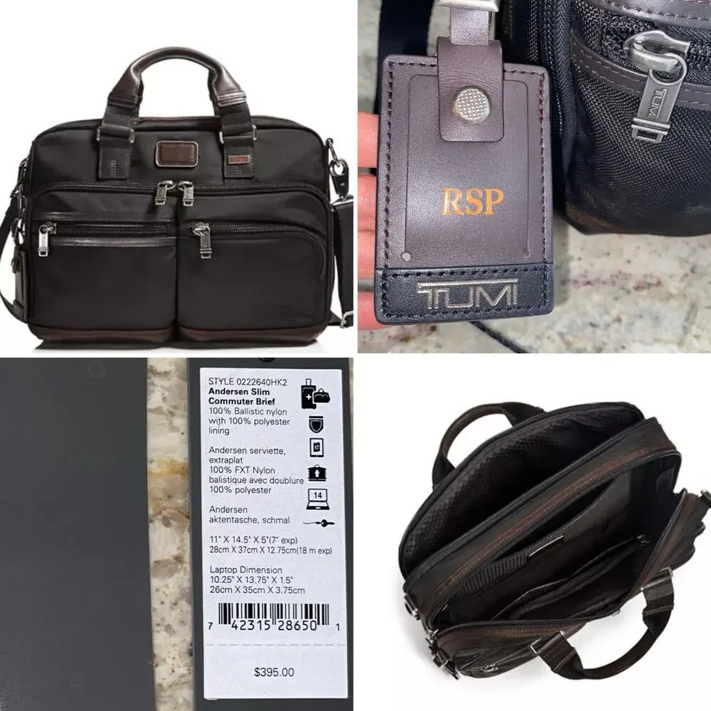 TUMI $399 Alpha Bravo Andersen Slim Commuter Briefcase Ballistic Black Brown EUC
